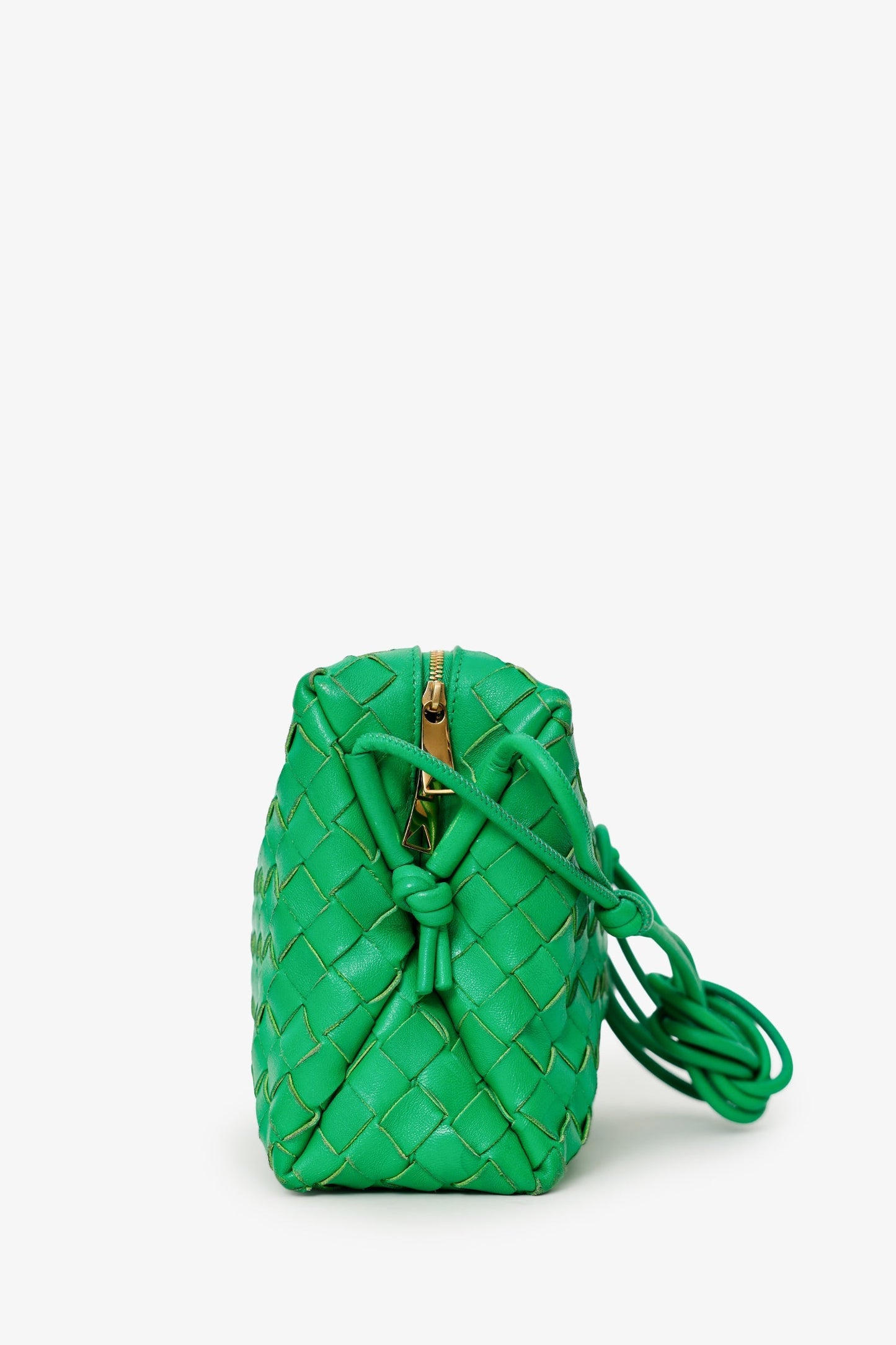 Bottega Veneta Green Leather Intrecciato Mini Loop Crossbody Bag