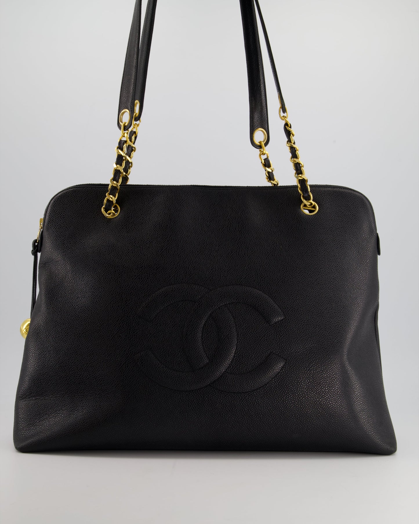 *HOT* Chanel Black XL Coco Mark Shoulder Bag in Caviar Leather with 24K Gold Hardware