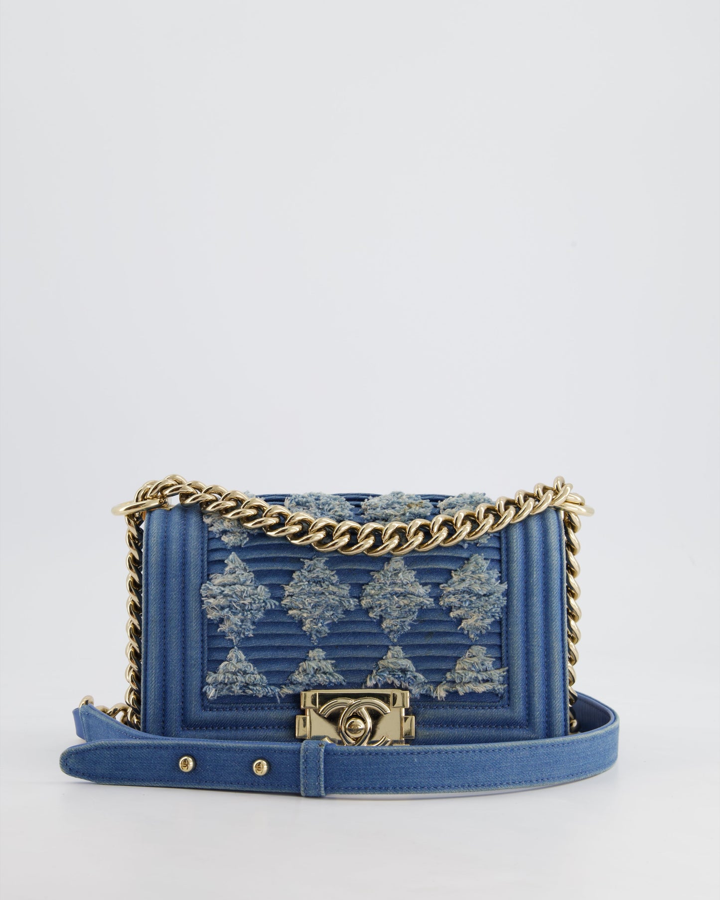 *HOT* Chanel Blue Small Boy Bag in Denim with Champagne Gold Hardware