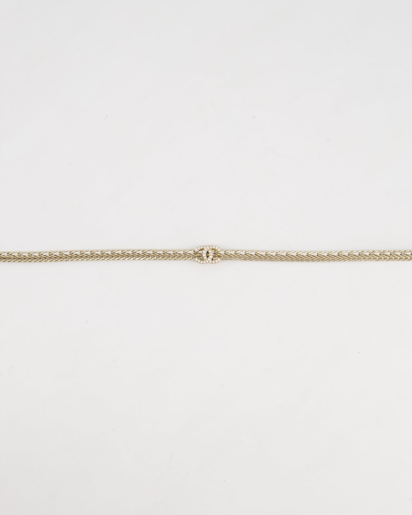 *HOT* Chanel Chain Choker Necklace in Champagne Gold with Crystal CC Logo