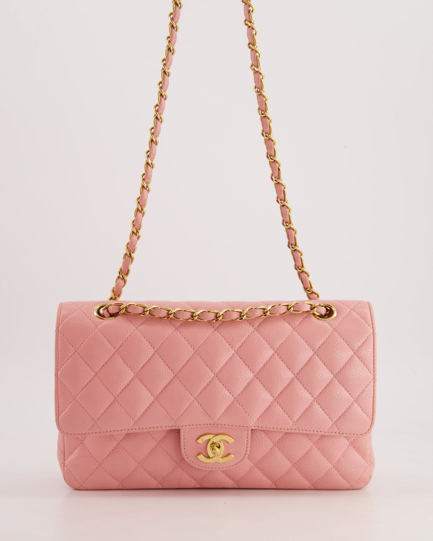 *HOT* Chanel Bubblegum Pink Classic Medium Double Flap Bag in Caviar Leather with 24K Gold Hardware