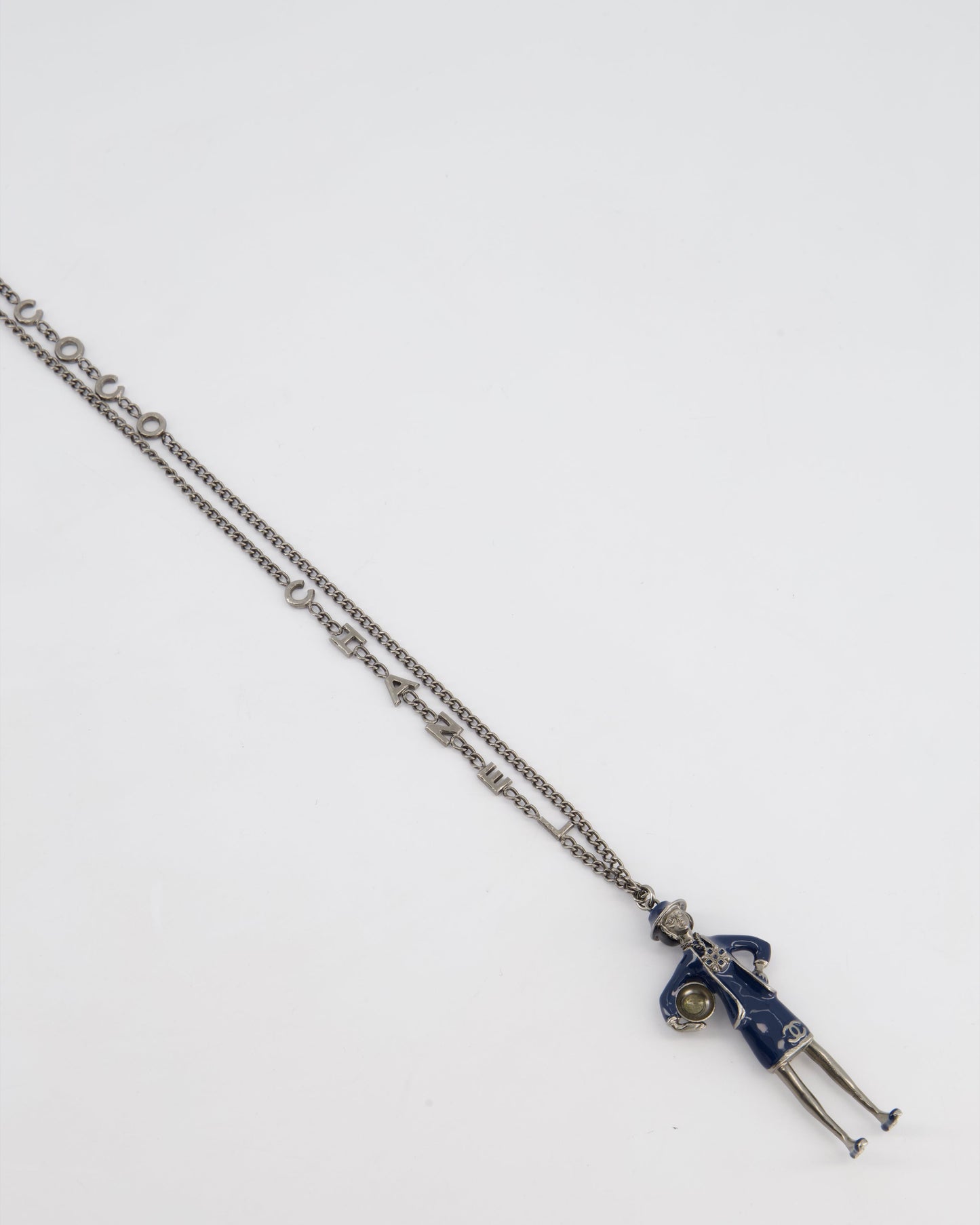 *HOT* Chanel Grey Mademoiselle Doll Charm Necklace with COCO & CHANEL Chain Details