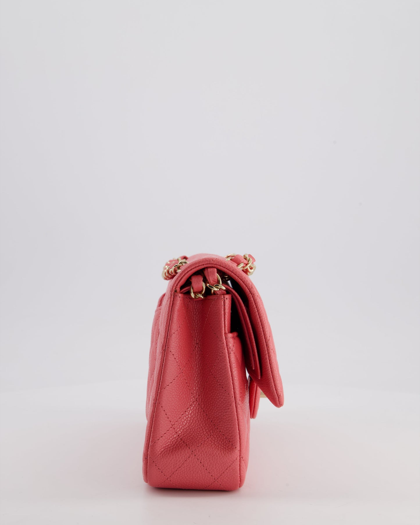 *HOT* Chanel Coral Pink Classic Medium Double Flap Bag in Caviar Leather with Champagne Gold Hardware