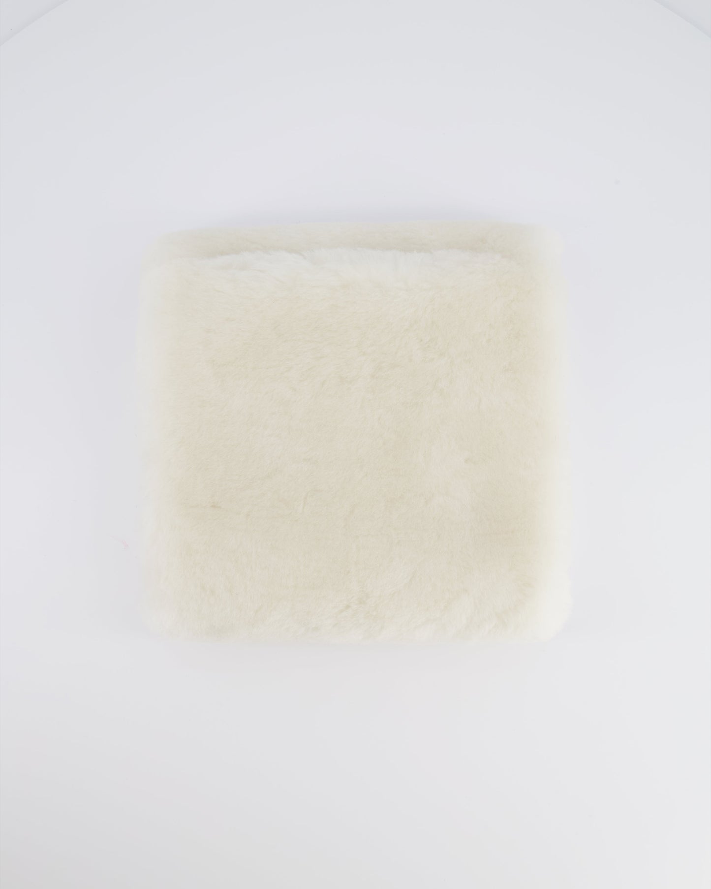 *HOT* Chanel Coco Neige 25/26 Ecru and Black Shearling Lambskin Muff Bag with Black CC Logo and Champagne Gold Chain Detail