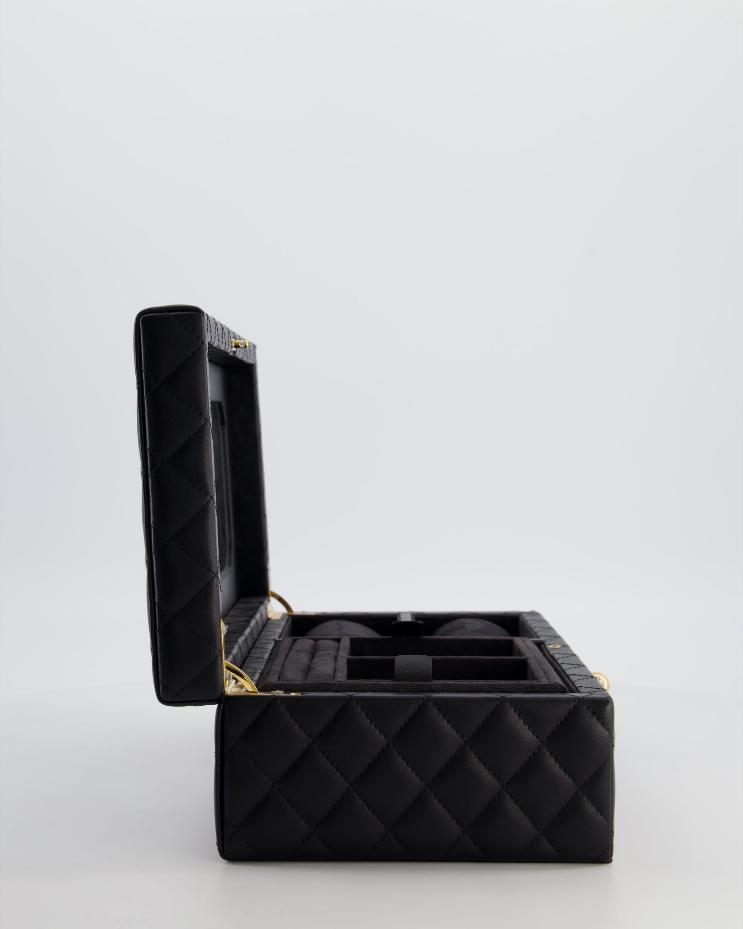 *HOT* Chanel Black Quilted Jewellery Box in Lambskin Leather with Gold Hardware