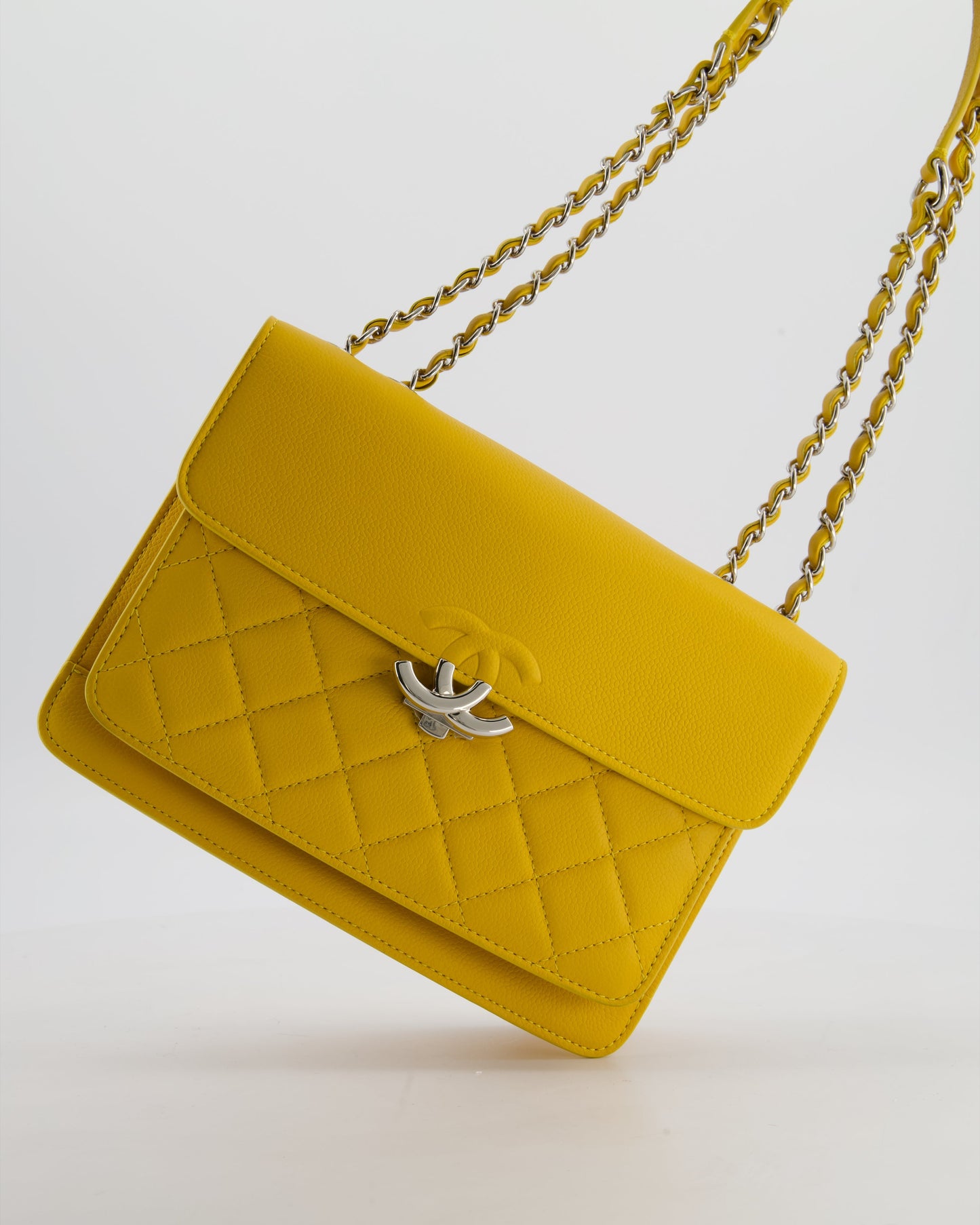 *FIRE PRICE* Chanel Yellow CC Box Bag in Caviar Leather with Silver Hardware
