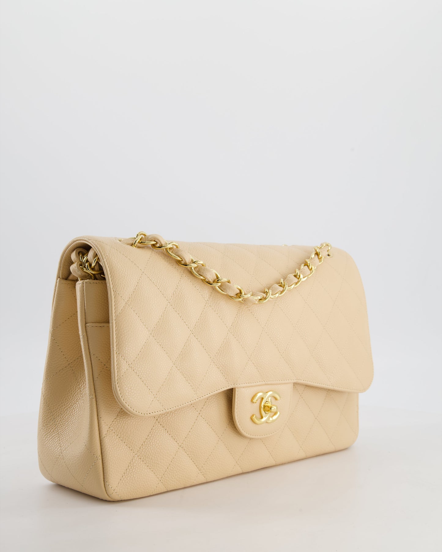 *HOT* Chanel Beige Jumbo Classic Double Flap Bag in Caviar Leather with Gold Hardware RRP £9,540