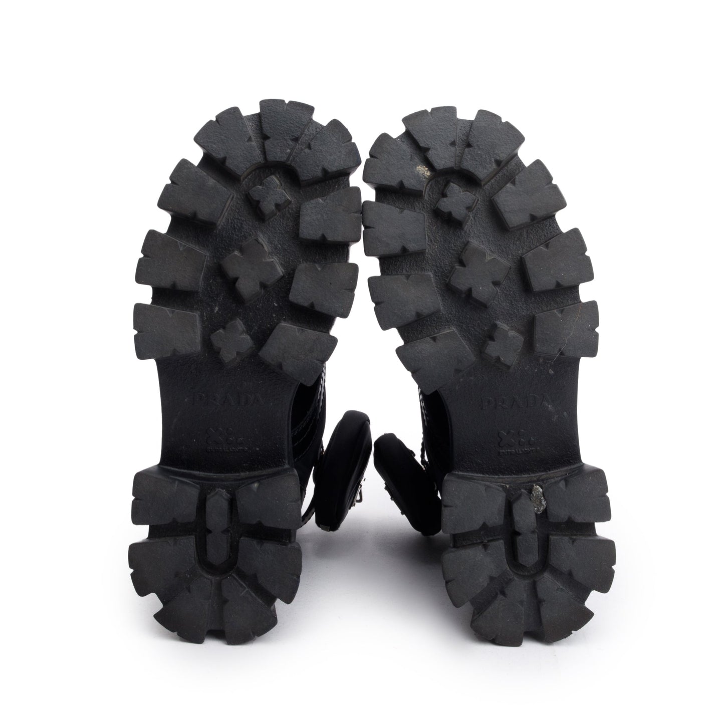 Prada Black Monolith Leather and Re-Nylon Boots with Pouch, Size 8