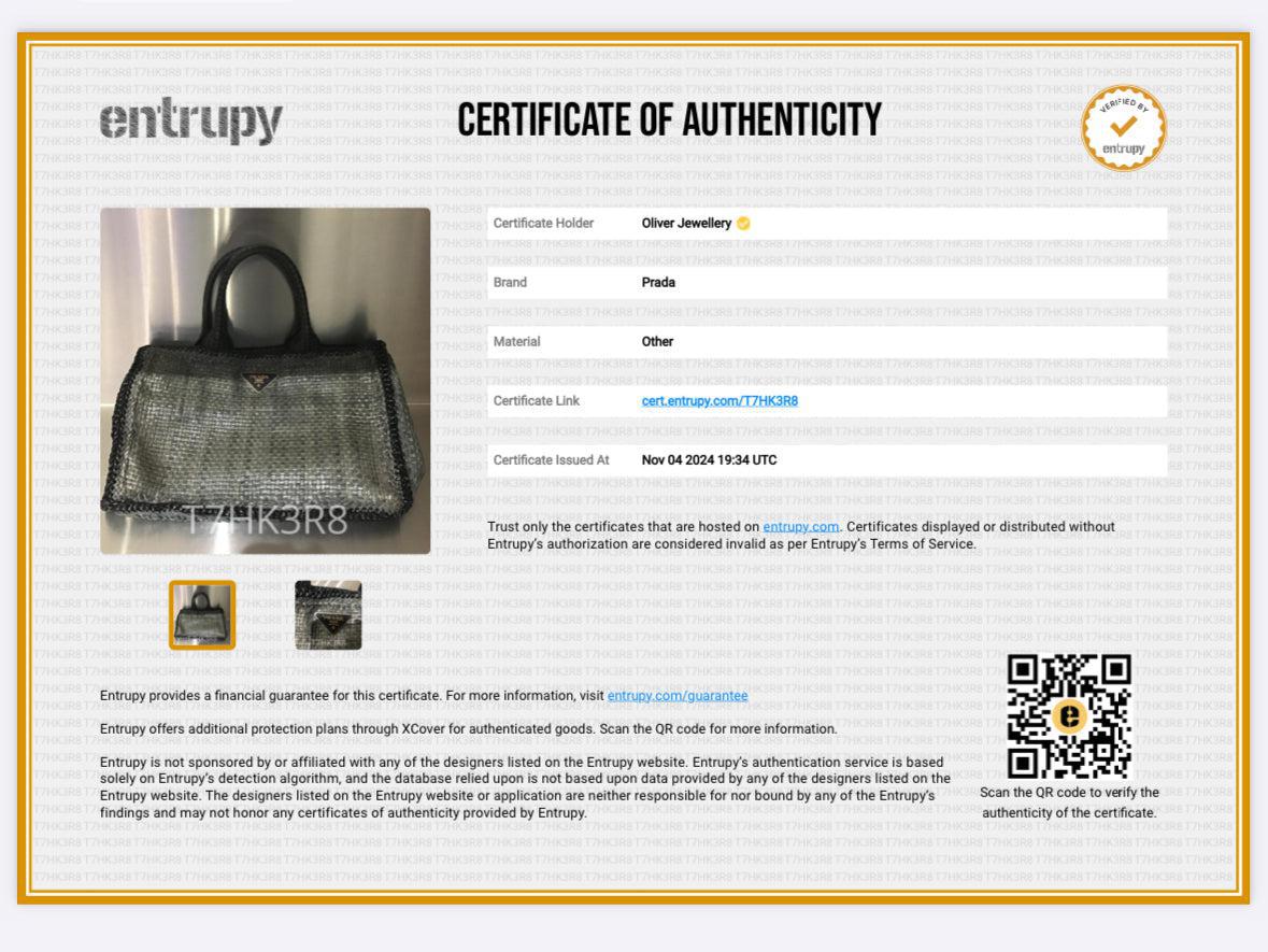 Prada Grey Madras Woven Medium Tote