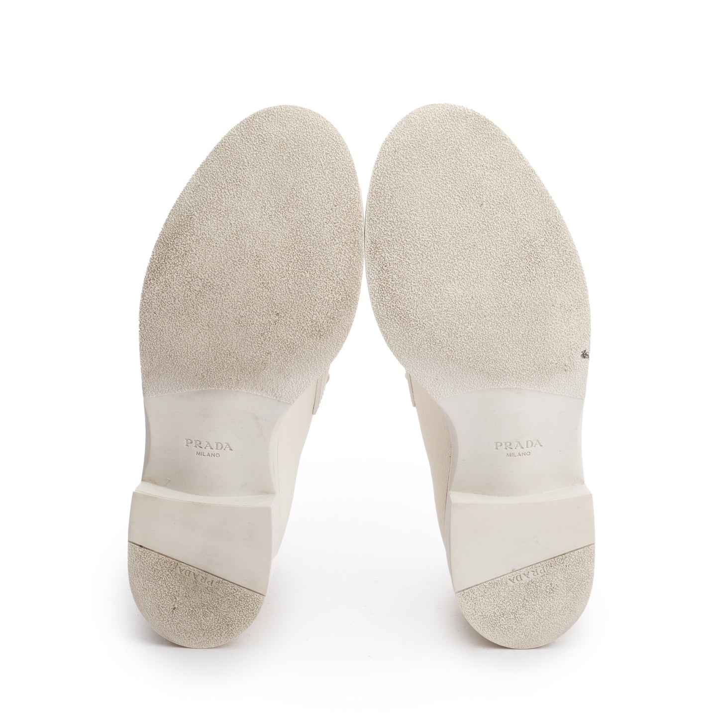 Prada Neutral Pumise Stone Leather Signature Logo Loafers, Size 41