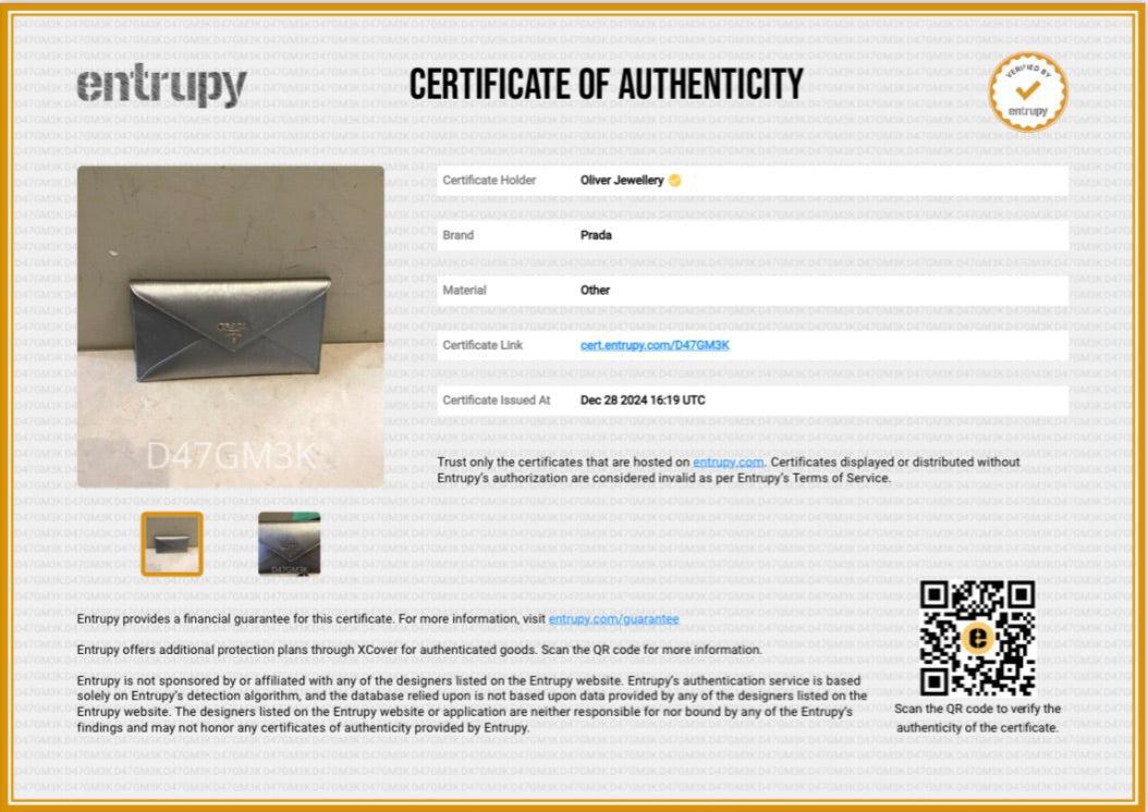 Prada Silver Metallic Vitello Move Leather Envelope Wallet