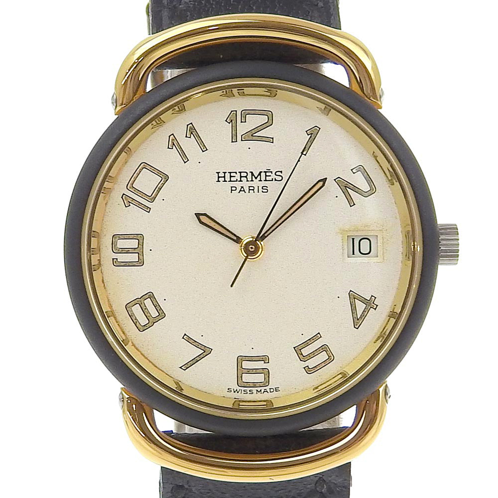 HERMES Watches Quartz Stainless Steel, Plated Gold, Leather gold Pullman White dial mens d