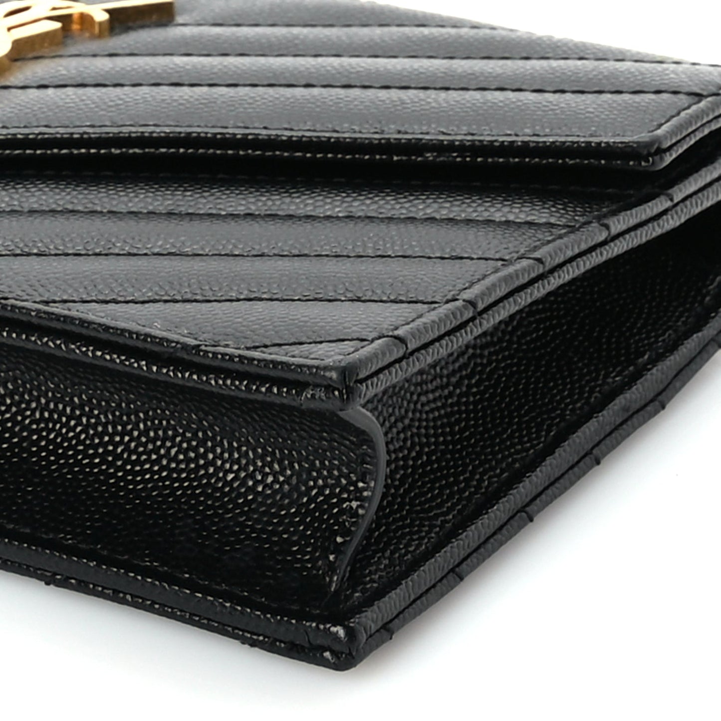 Saint Laurent Grain De Poudre Matelasse Chevron Monogram Envelope Chain Wallet Black