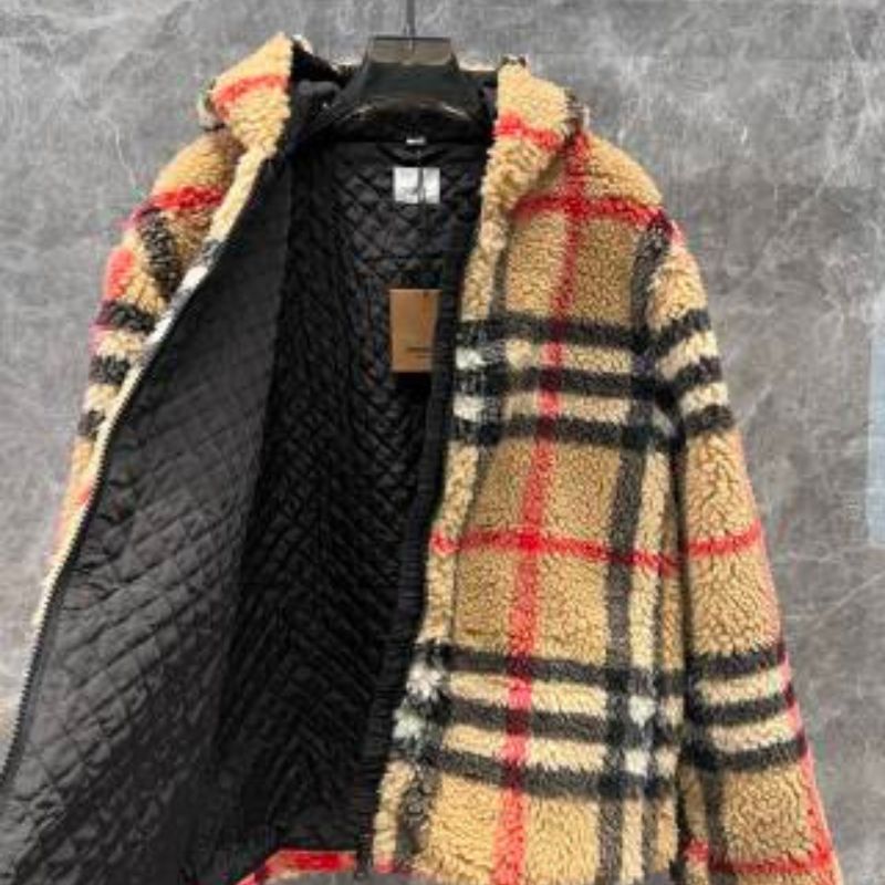 Burberry FW Winter New Plaid Lamb Wool Hooded Sweatshirt