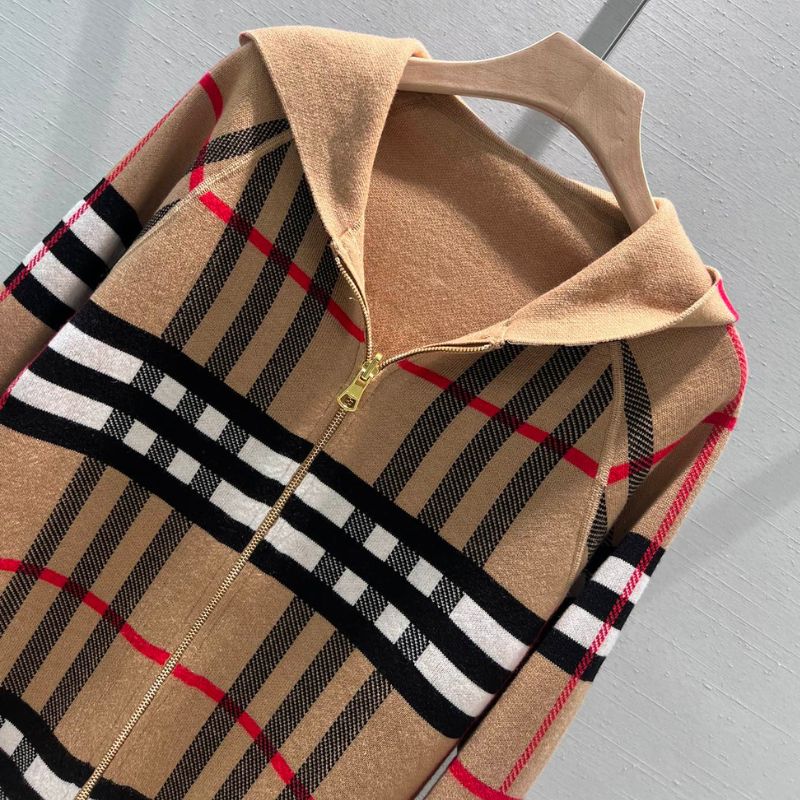 Burberry Double-Sided Plaid Hooded Cardigan