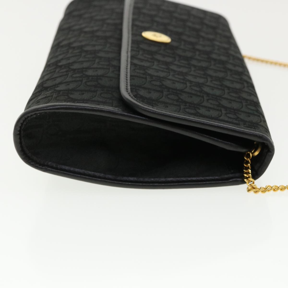 CHRISTIAN DIOR Trotter Canvas Chain Shoulder Bag Black am3863