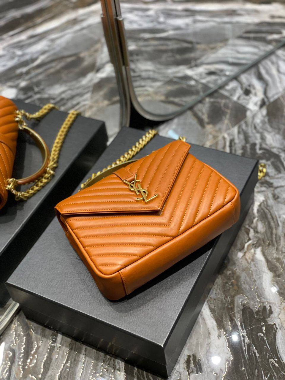 Top Quality College MeTop Qualityum Chain Bag Brown Gold Toned Hardware For Women 9.4in/24cm YSL 600279BRM076309