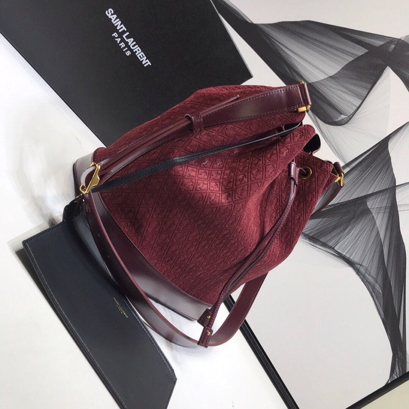 YSSL All-Over Monogram Bucket Bag Burgundy For Women 10.5in/27cm YSL