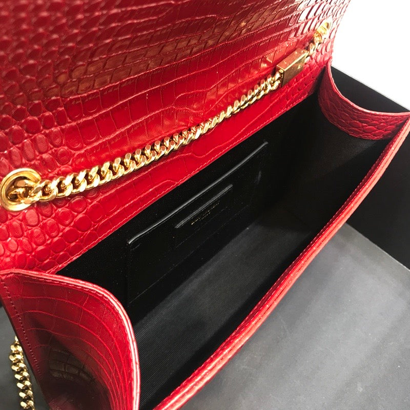 Top Quality Kate MeTop Qualityum Chain Bag With Tassel In Embossed CrocoTop Qualityle Red For Women 9.4in/24cm YSL