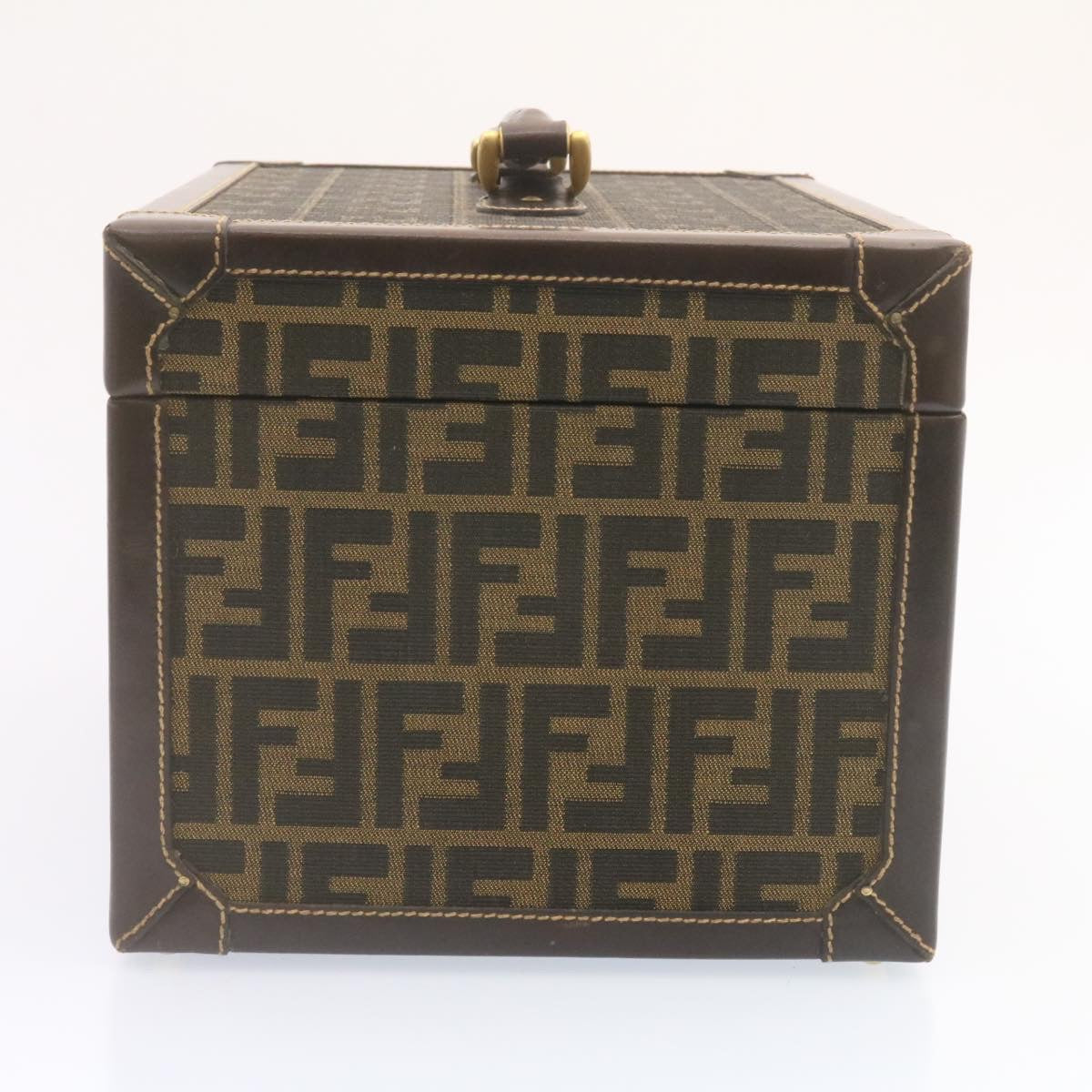 FENDI Zucca Canvas Vanity box Hand Bag Brown Auth fm664A