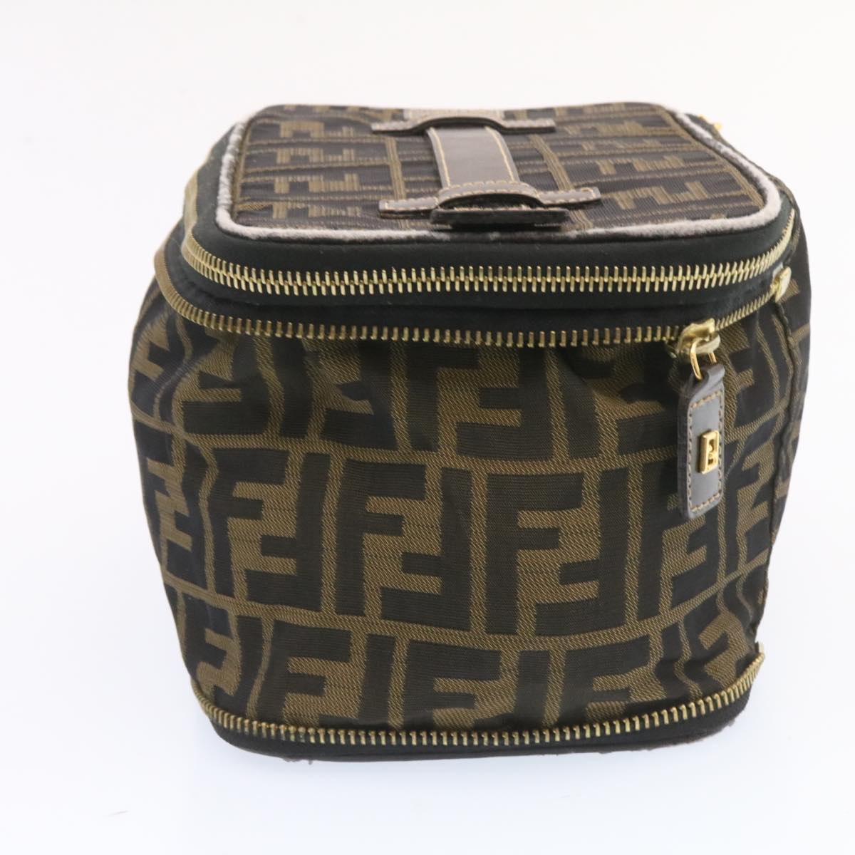 FENDI Zucca Canvas Vanity Cosmetics Pouch Brown Black Auth am1599g