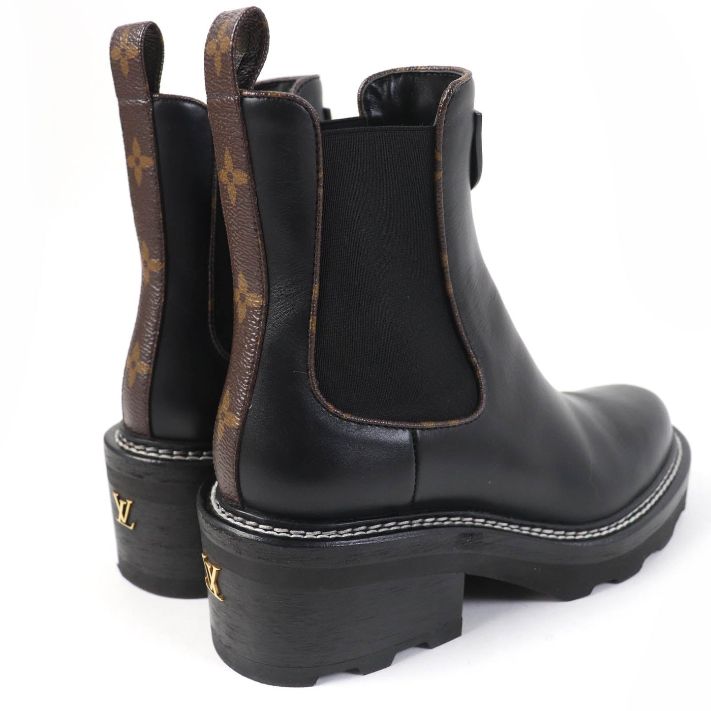 LOUIS VUITTON Ankle boots 1A8947 leather black LV Bobur Line 35.5