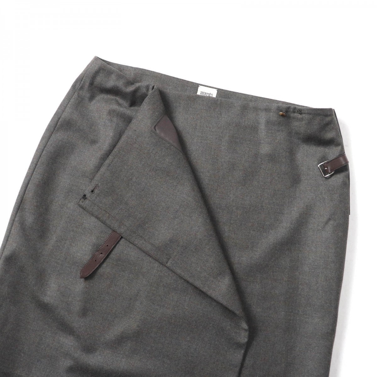 HERMES Wrap skirt wool Brown 42