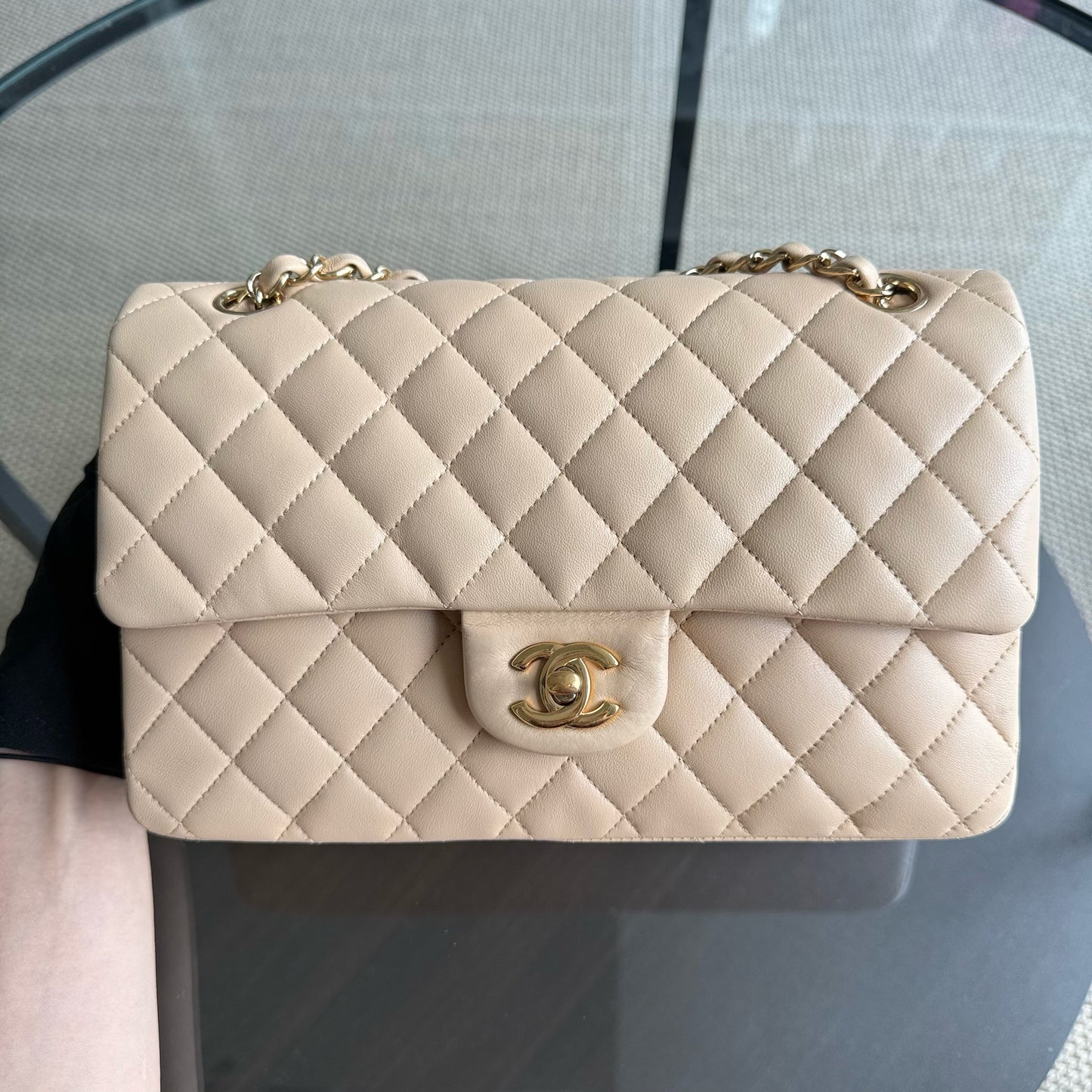 Chanel Classic Flap Medium - 25CM Quilted Lambskin Beige Gold Hardware Series 17