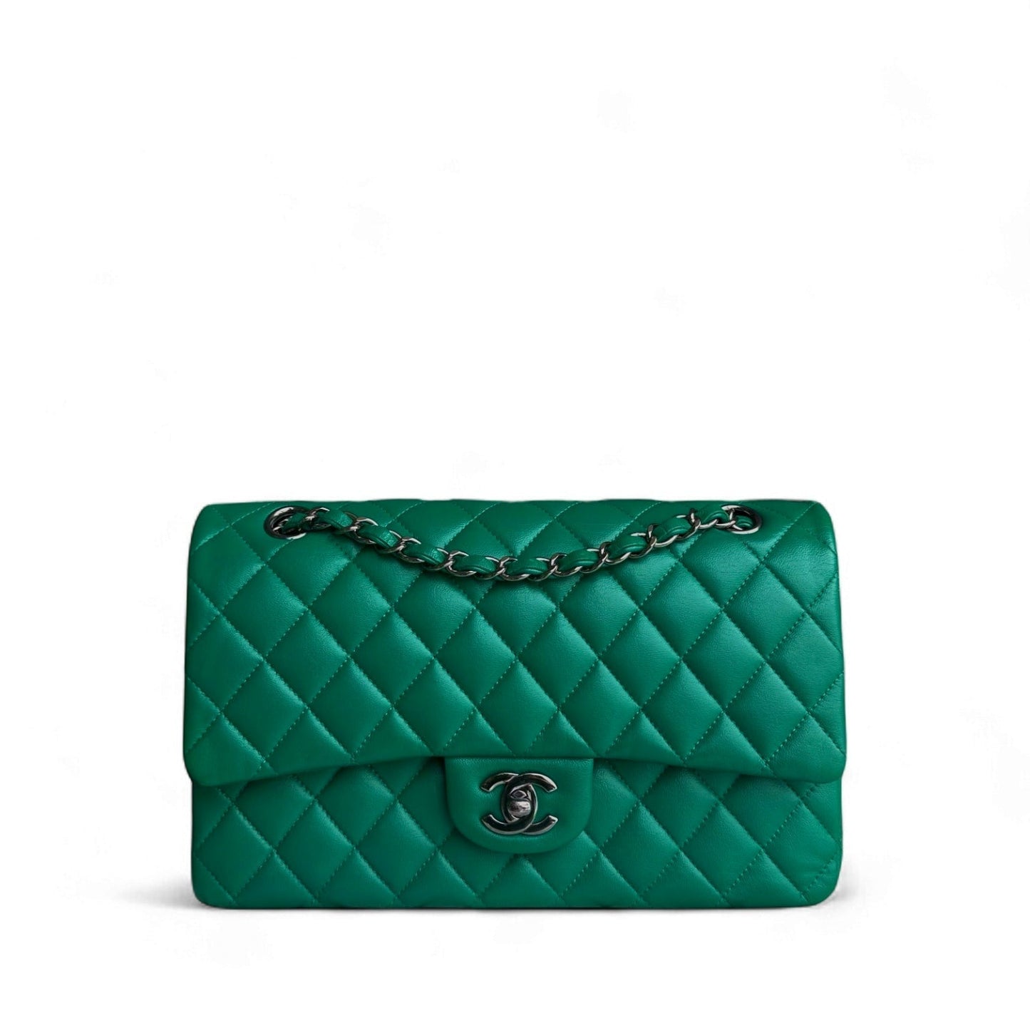 Chanel Classic Flap Medium - 25CM Quilted Lambskin Dark Green Silver Hardware Series 23