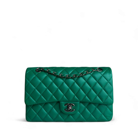 Chanel Classic Flap Medium - 25CM Quilted Lambskin Dark Green Silver Hardware Series 23