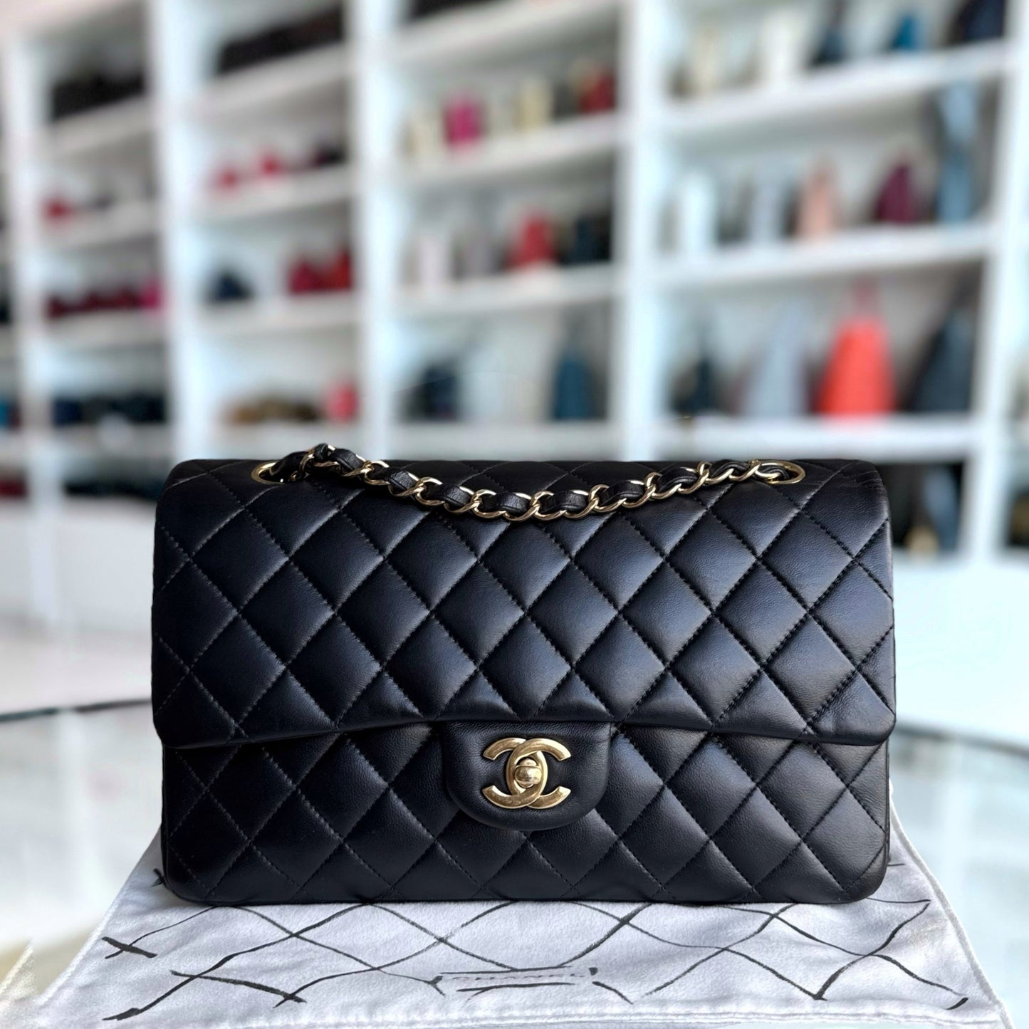 Chanel Classic Flap Medium - 25CM Quilted Lambskin Black Gold Hardware Series 22