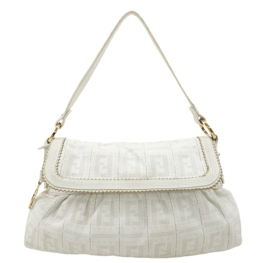 FENDI Zucca Leather Shoulder Bag Hand Bag White
