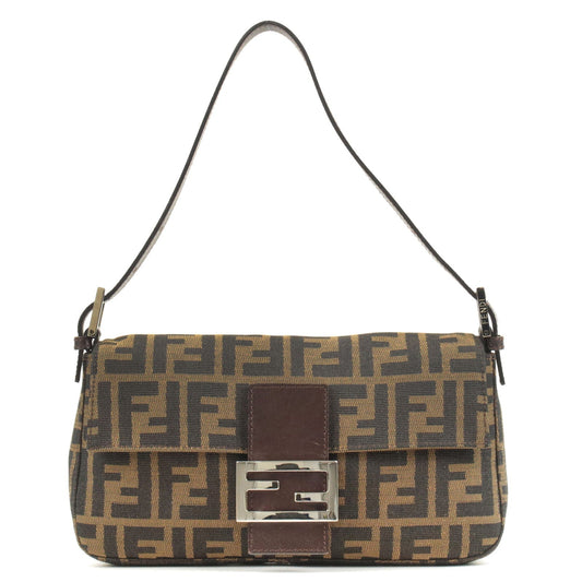 FENDI Zucca Mamma Baguette Canvas Leather Bag Brown Black