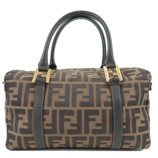 Fendi Zucca Logo Print Canvas Leather Hand Bag Brown Black