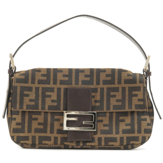 FENDI Zucca Mamma Baguette Canvas Leather Bag Brown 26424