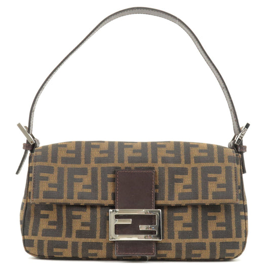 FENDI Zucca Mamma Baguette Canvas Leather Bag Brown 26424