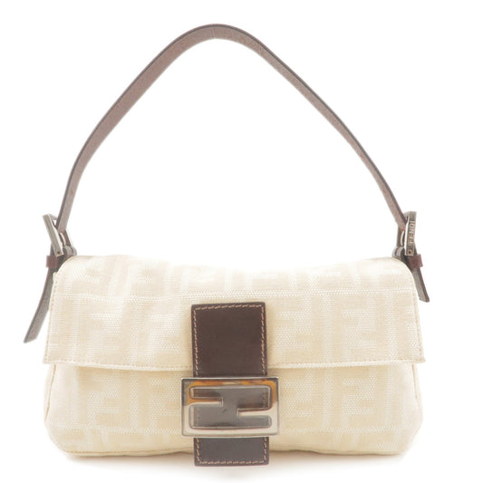 FENDI Zucca Mamma Baguette Canvas Leather Bag Beige 26424