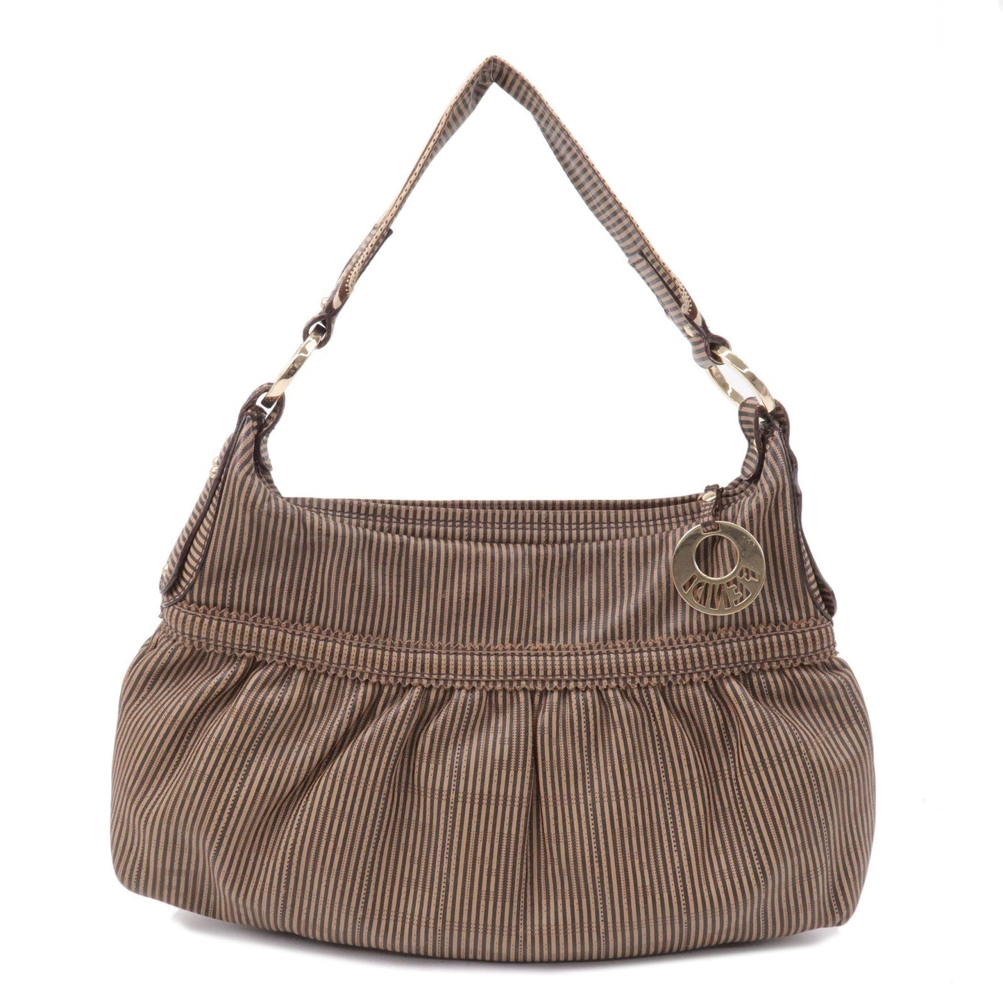 FENDI Zucca Leather Punching Shoulder Bag Hand Bag Brown 8BR448