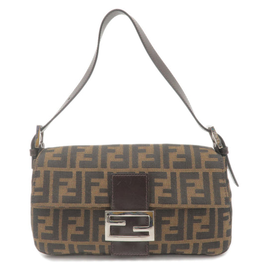 FENDI Zucca Mamma Baguette Canvas Leather Bag Brown Black 26424