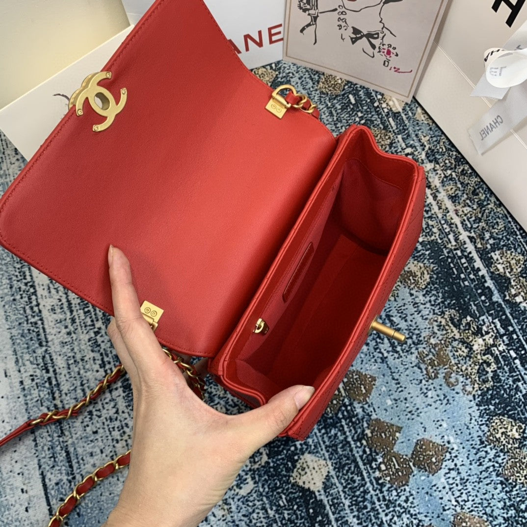 CHLSmall Top Qualityap Bag With Top Handle Gold Hardware Red For Women Handbags, Shoulder Bags 7.9in/20cm AS2059