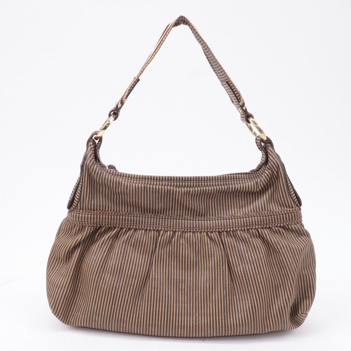 FENDI Zucca Leather Punching Shoulder Bag Hand Bag Brown 8BR448