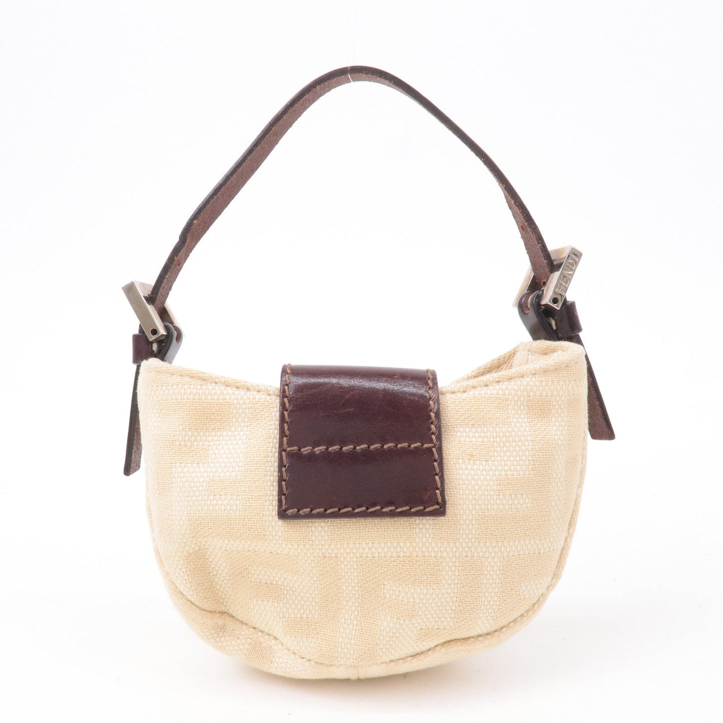 Fendi Zucca Croissant Canvas Leather Mini Bag Pouch 26673 Beige