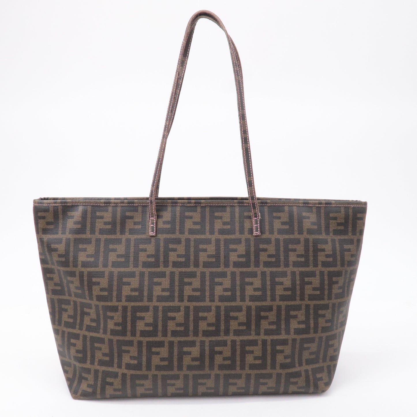 FENDI Zucca Logo Print PVC Leather Tote Bag Brown Black 8BH185