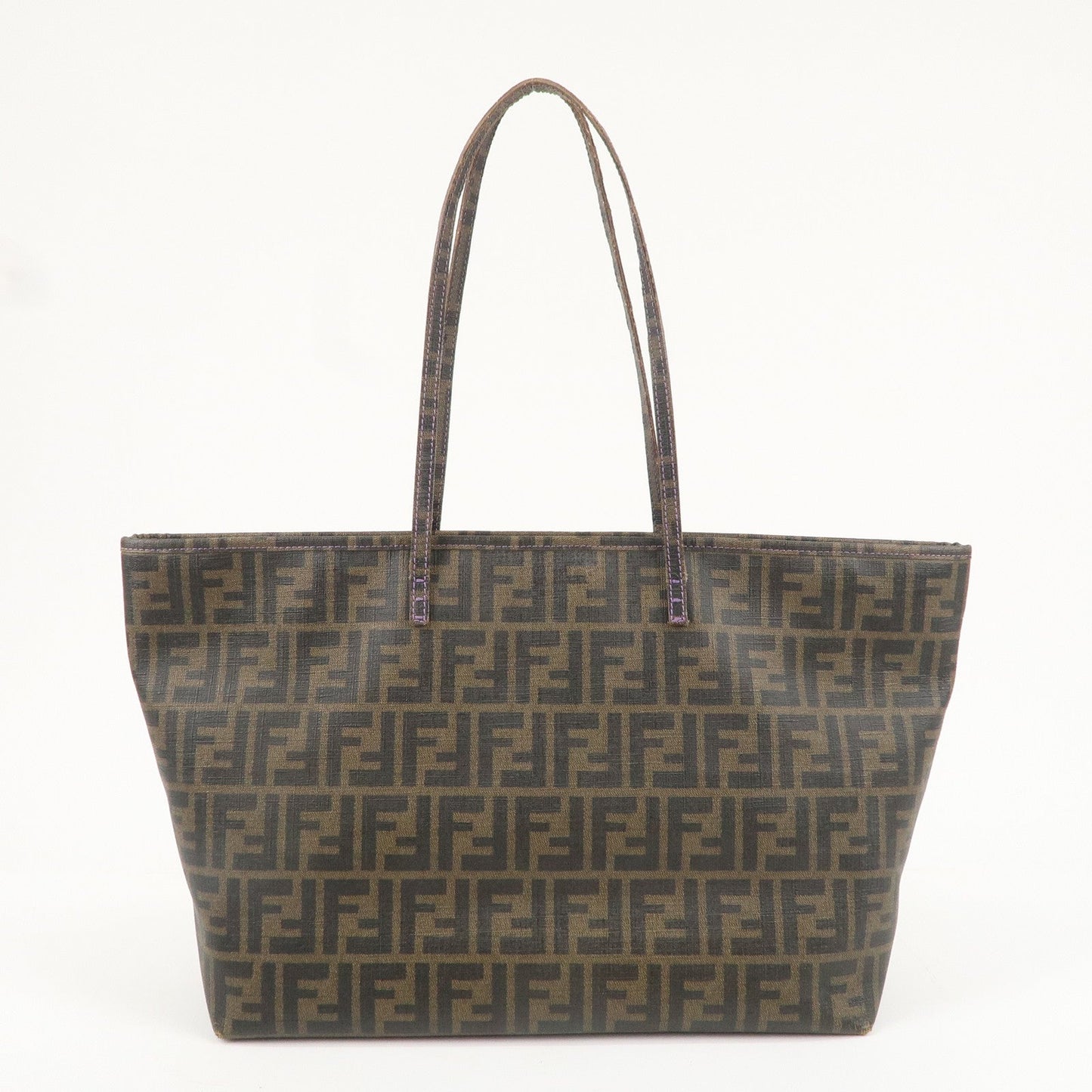 FENDI Zucca Logo Print PVC Tote Bag Brown Black Purple 8BH185
