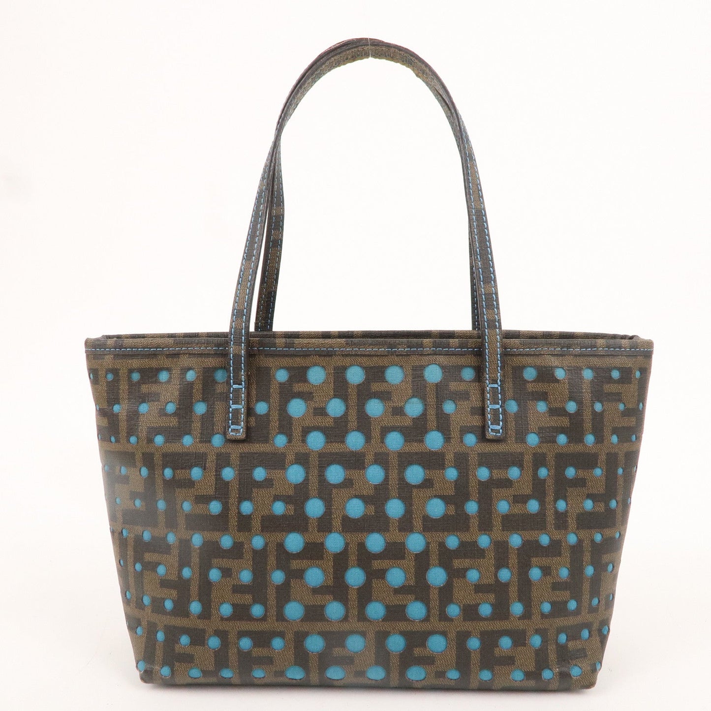 FENDI Zucca Logo Print PVC Tote Bag Khaki Black Blue 8BH223