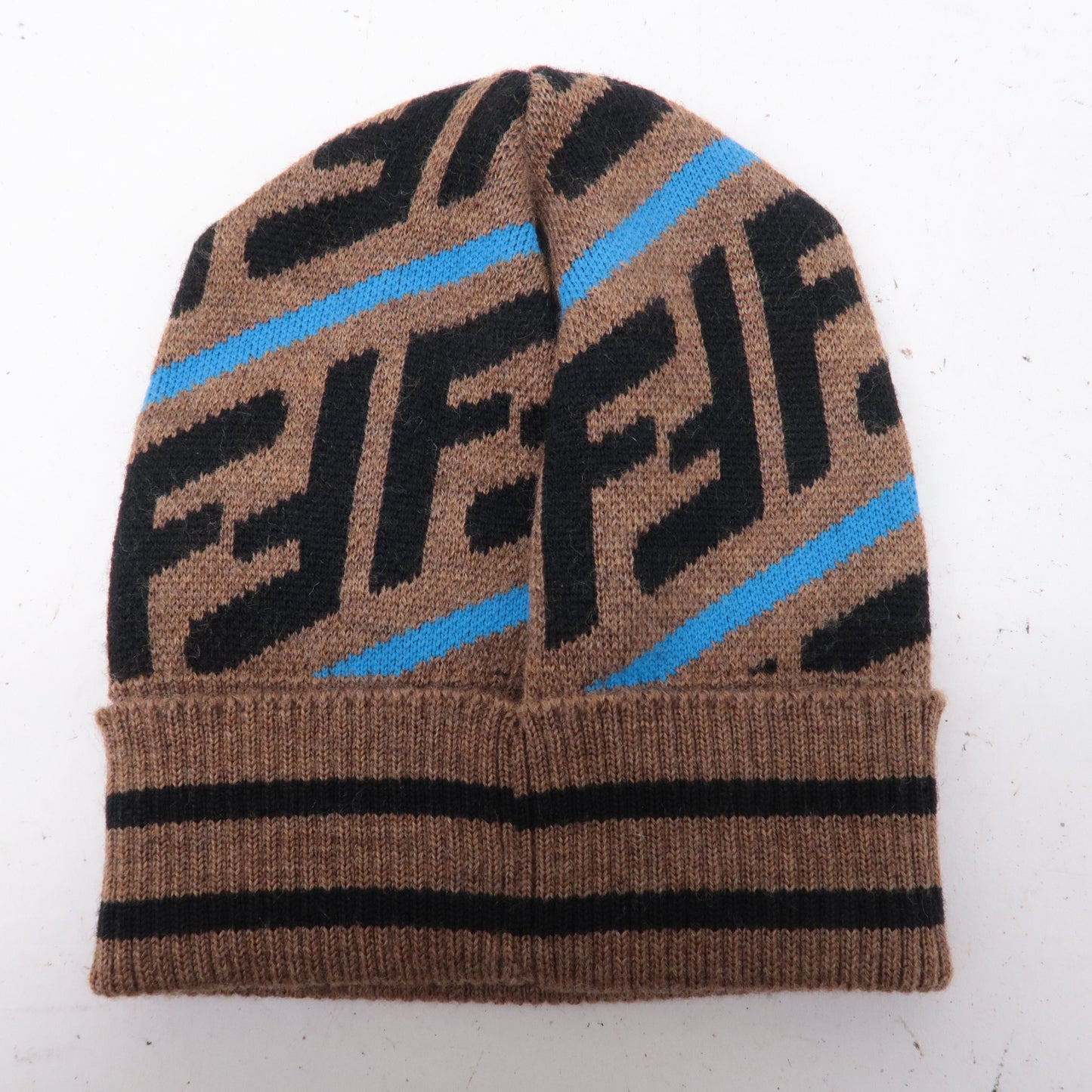 FENDI Zucca Cotton 80% Nylon 20% Knit Kids Beanie Brown