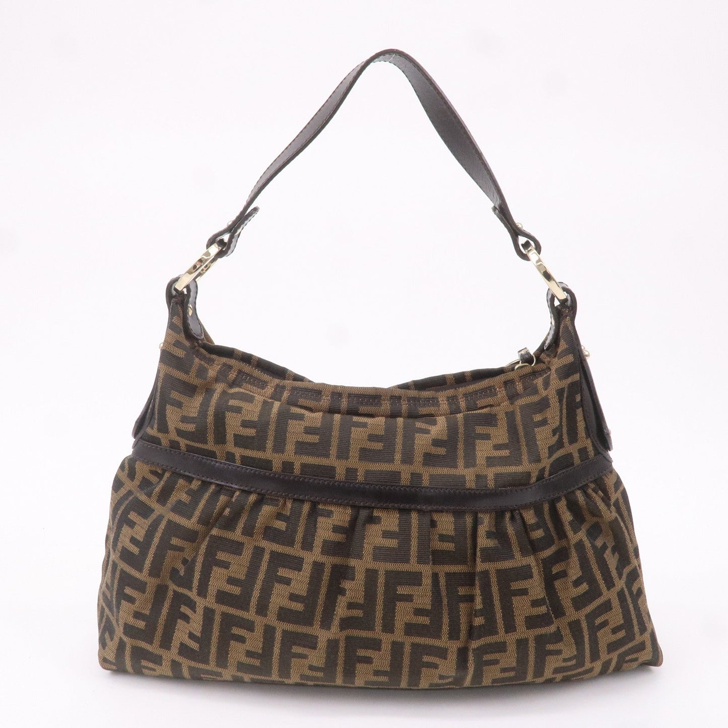 FENDI Zucca Leather Shoulder Bag Hand Bag Brown 8BR448