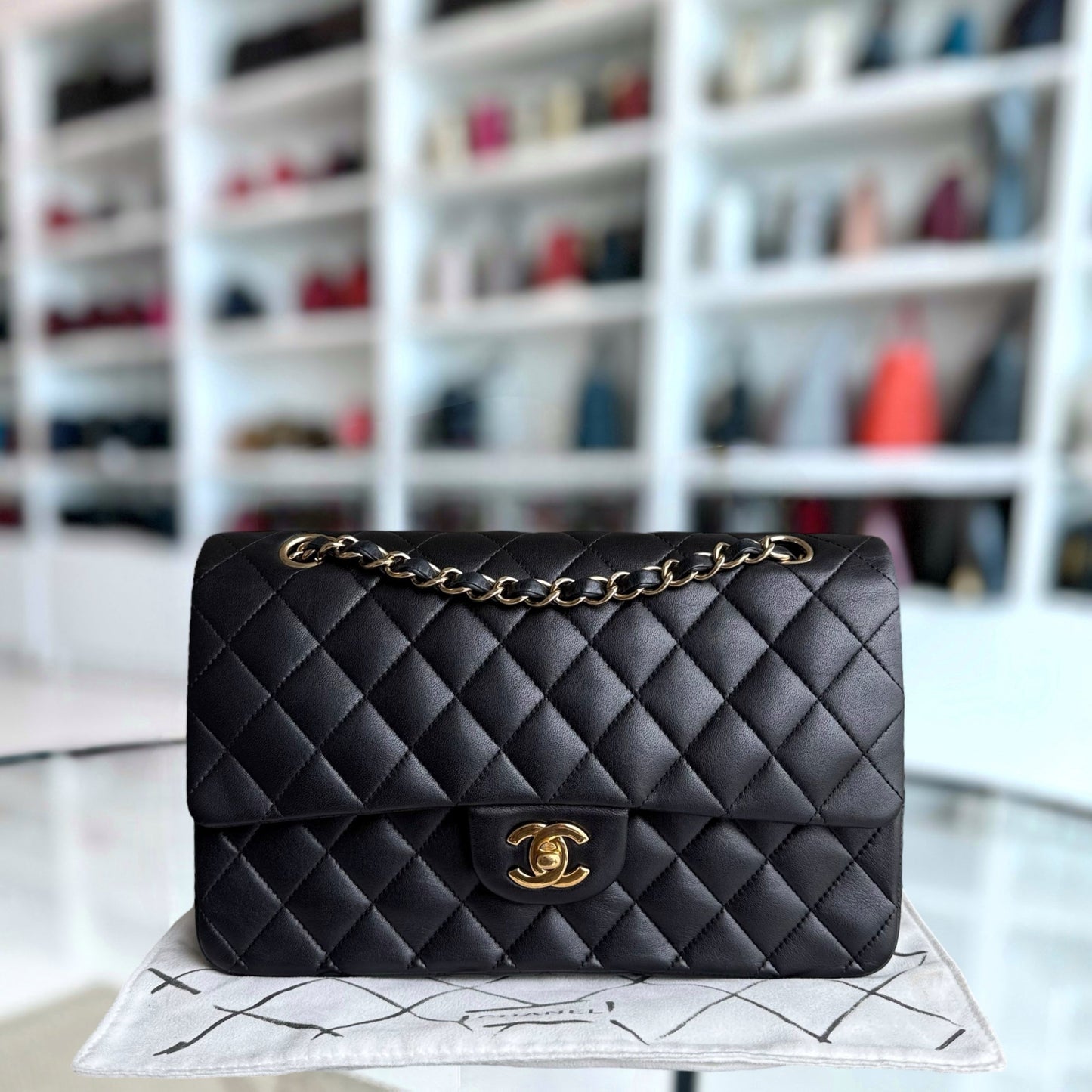 Chanel Classic Flap Medium - 25CM Quilted Lambskin Black Gold Hardware Series 13