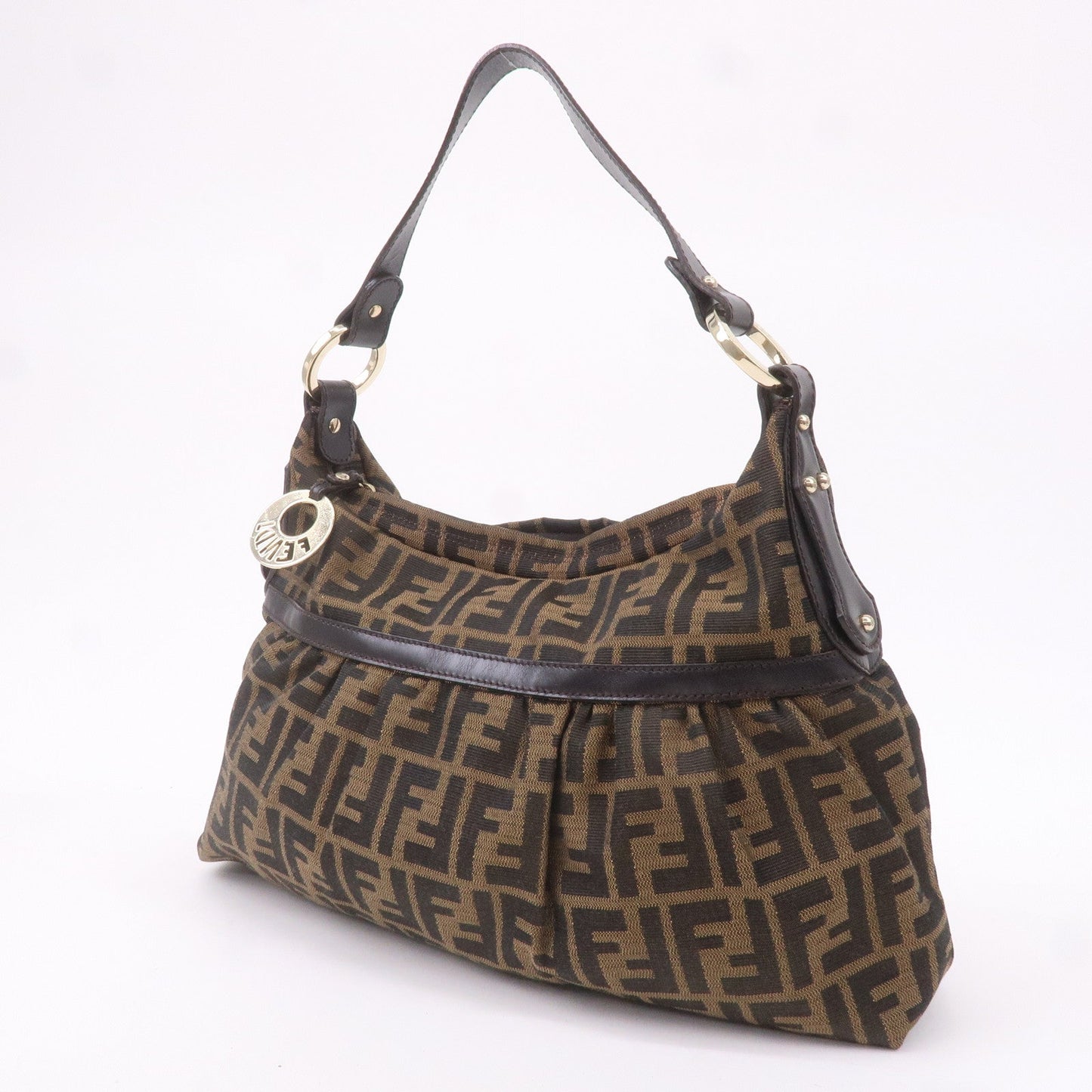 FENDI Zucca Leather Shoulder Bag Hand Bag Brown 8BR448