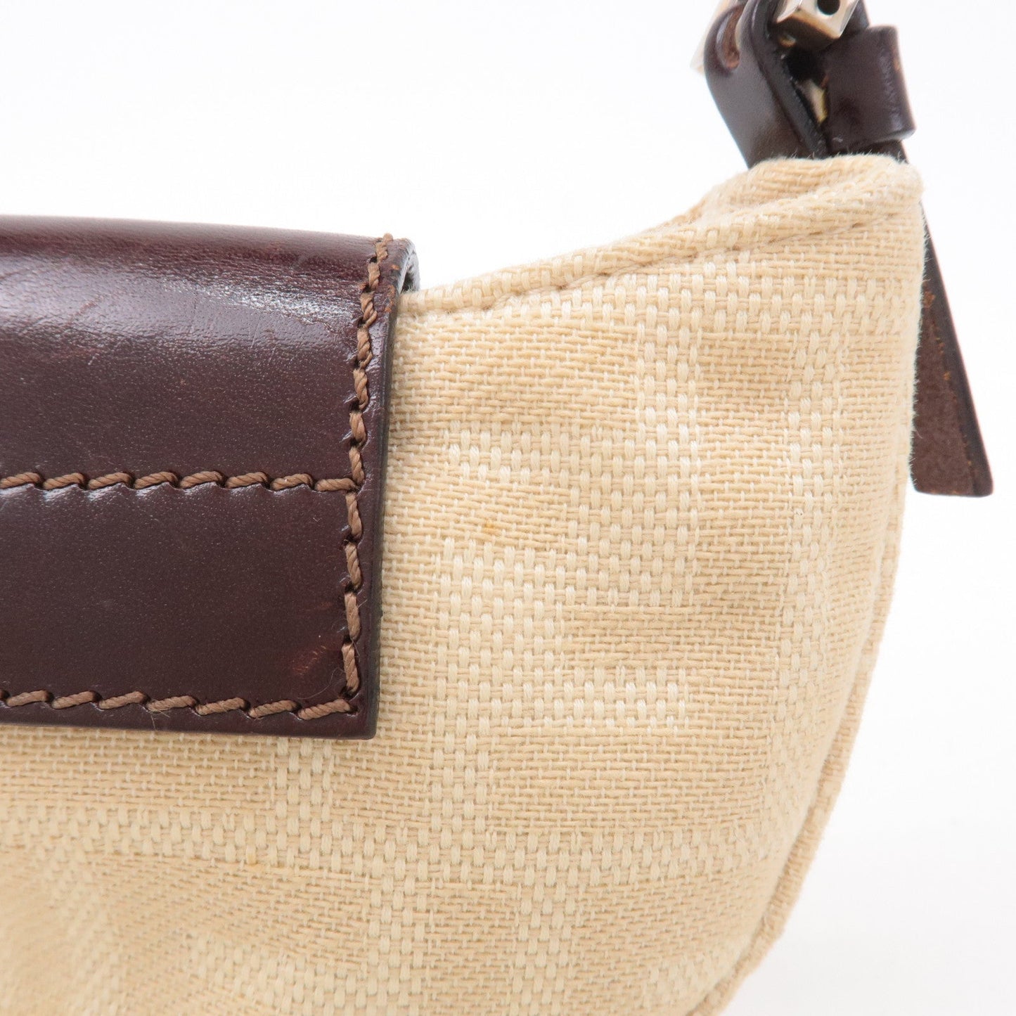 Fendi Zucca Croissant Canvas Leather Mini Bag Pouch 26673 Beige